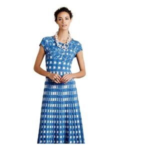 Anthropologie Troubadour‎ Gingham Garden Dress Size Medium Blue White Cocktail